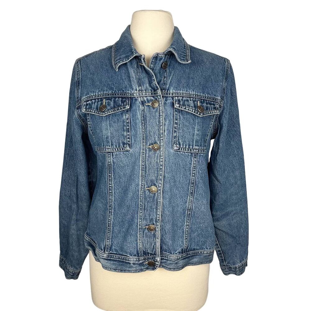 CHEROKEE | Blue Light Wash Denim Distressed Jean Jacket | Women's